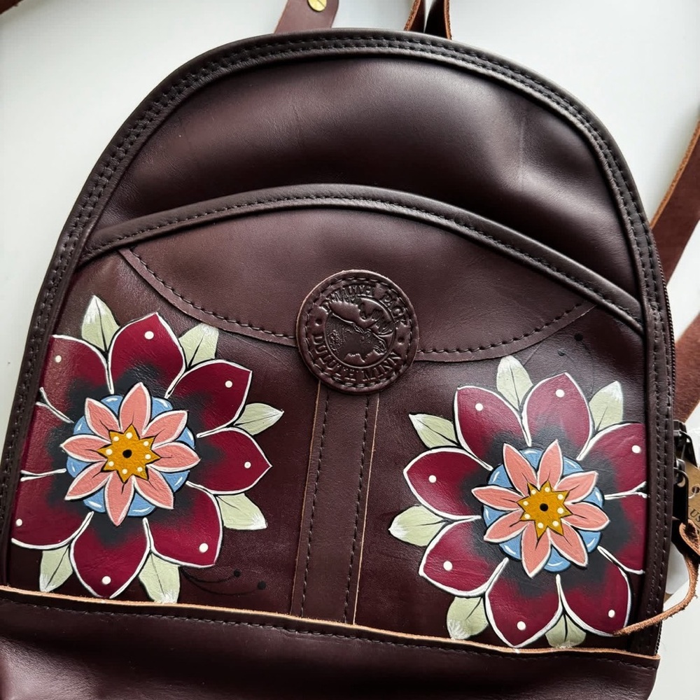 NWT Duluth Pack Hand painted Floral Prestige Pack Mini Leather Backpack